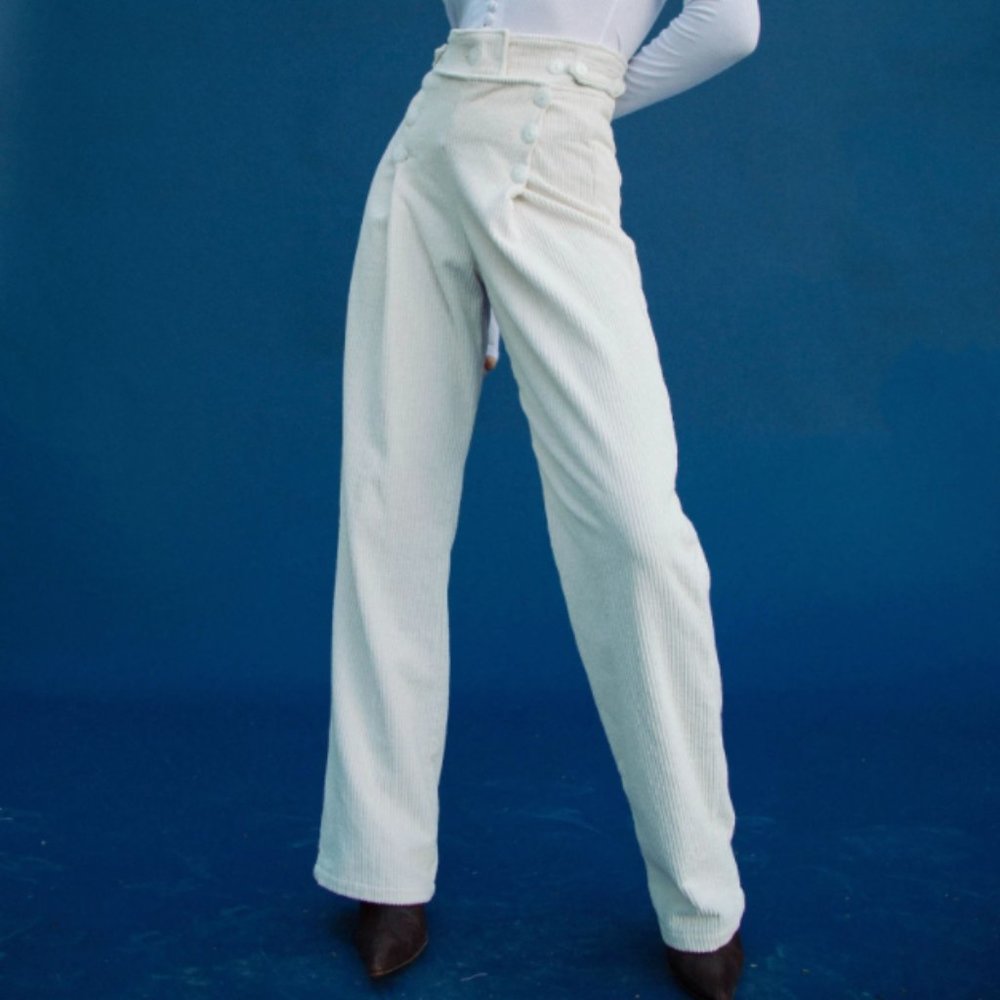 Line By K White Marlon Corduroy Wide-Leg Trousers